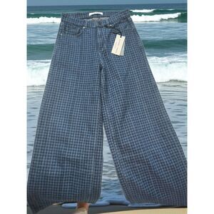 NWT Seventy + Mochi Bay Super High Rise Wide Leg Jeans 26 Houndstooth Print